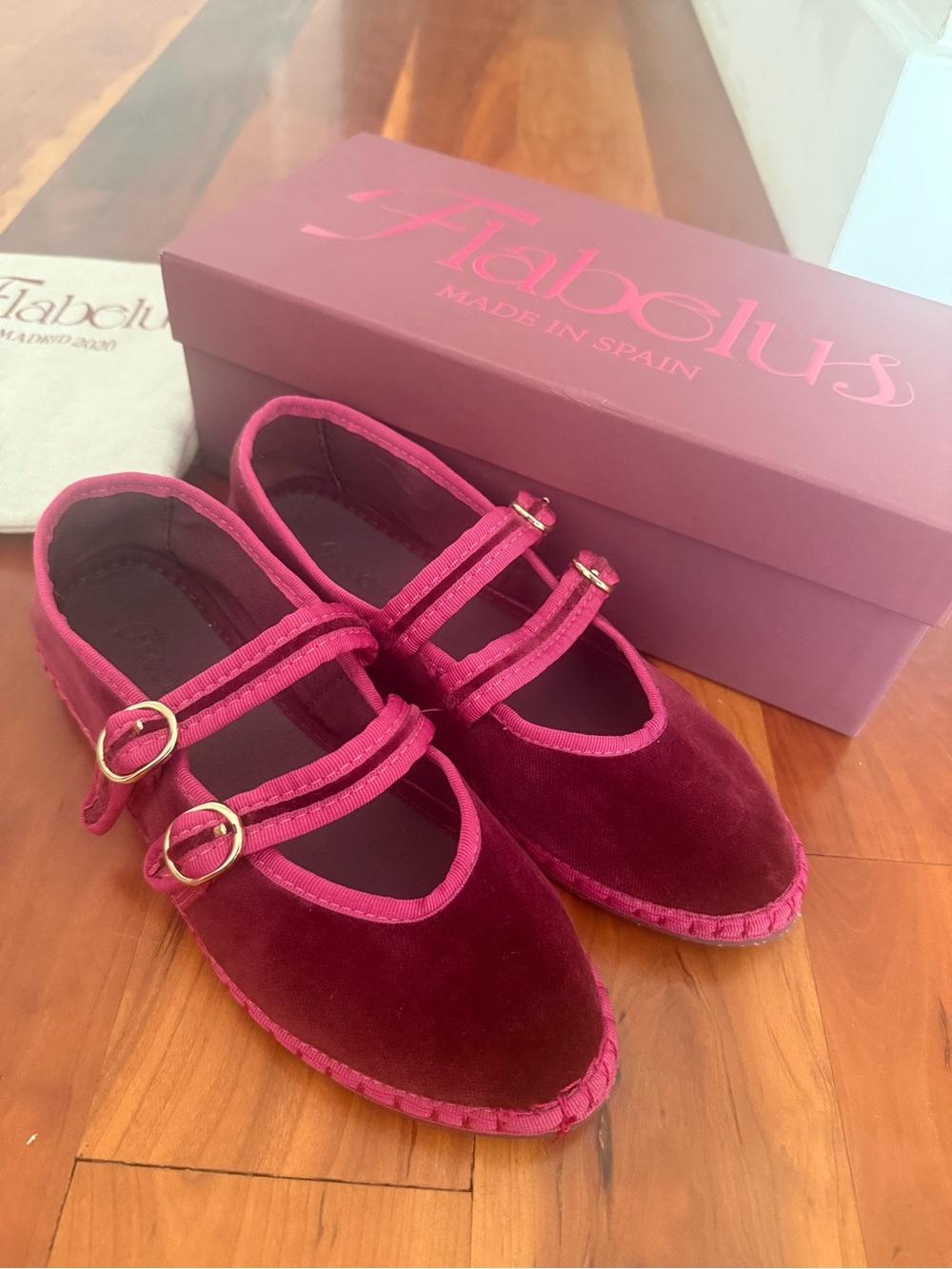 Flabelus Burgundy Velvet Claire Flats with Double Straps- basically new!
